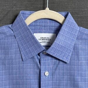 Charles Tyrwhitt Shirt 16/33 Classic Fit French Cuff Non Iron Blue Plaid Classic